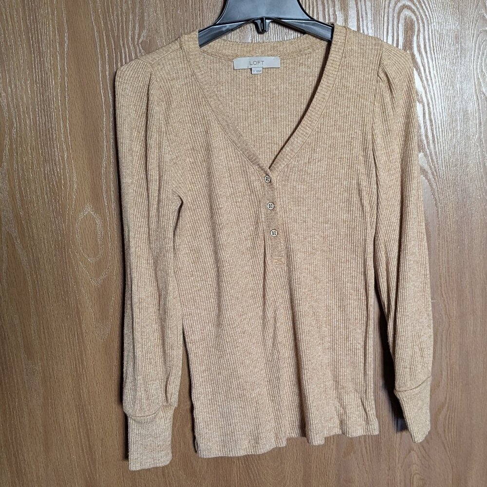 Loft Tan/Brown Women's Henley Long Sleeve, S